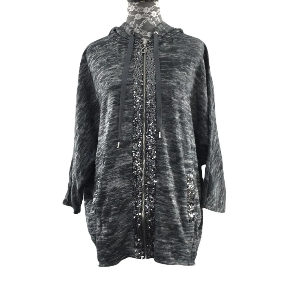 3/$20‎ Juicy Couture Gray Heather Zip Up Hooded Jacket Womens Medium Dolman